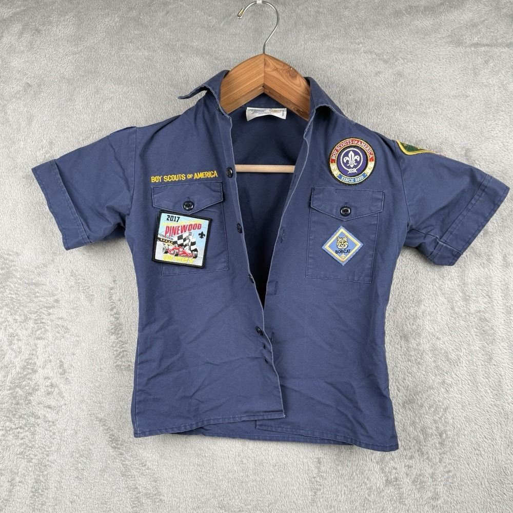 Boy Scouts of America Uniform Shirt Youth Small Blue Button Up S/S Patches